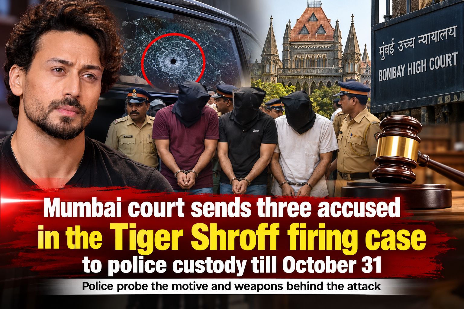 Mumbai court sends three accused in the Tiger Shroff firing case to police custody till October 31 as police probe the motive and weapons.